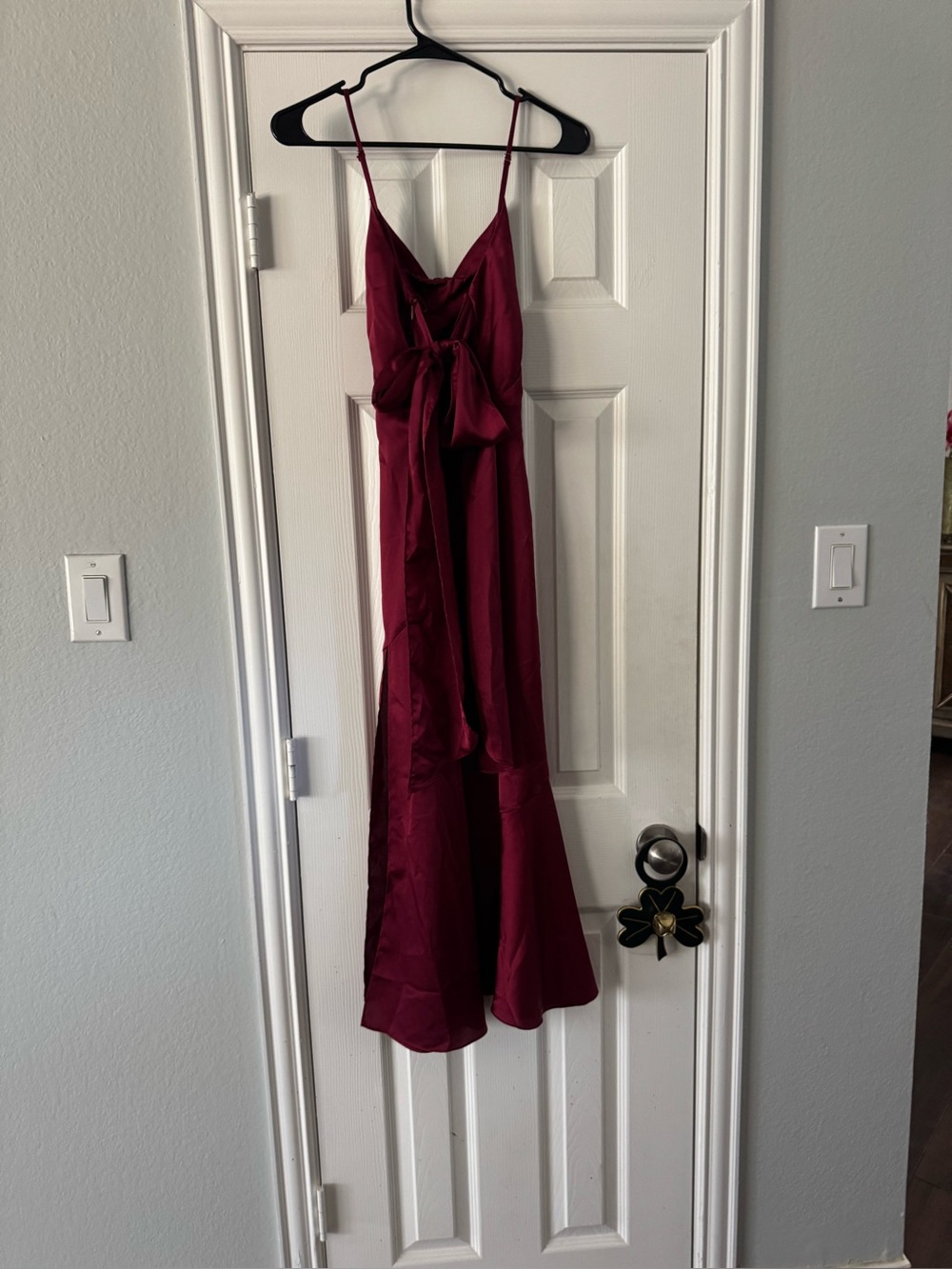 Dress Forum Wine Red Satin Maxi Dress with Front Bow